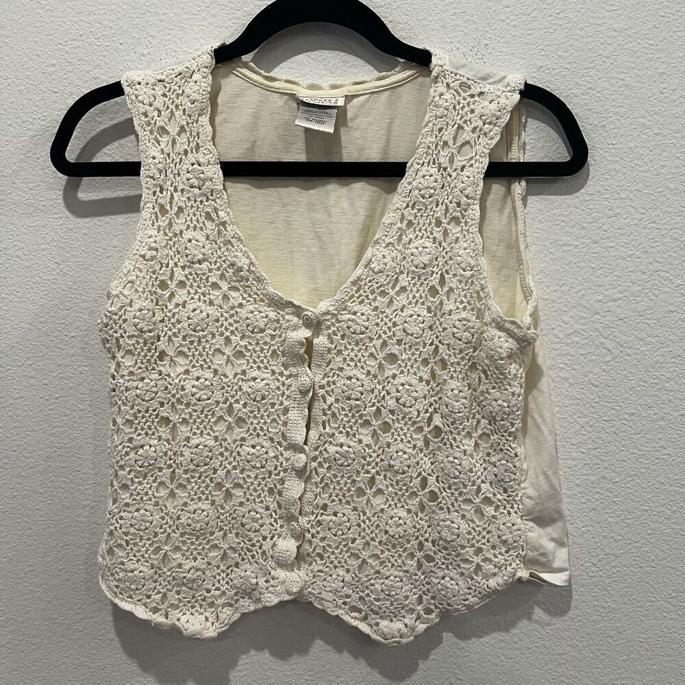 Vtg La Senza Lingerie Crochet  Sleeveless Top Sz M Cotton Cottagecore Peasant